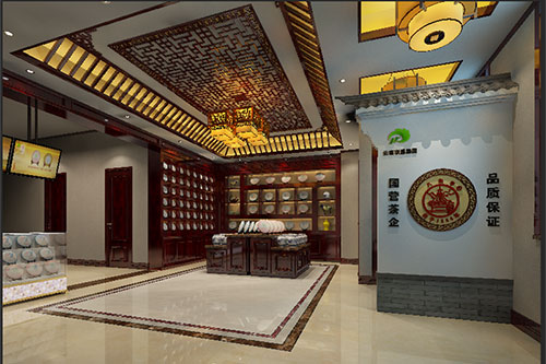 奎屯古朴典雅的中式茶叶店大堂设计效果图